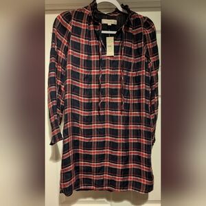 Loft NWT $90 Womens Petites Plaid Long Sleeve Mock Neck Shift Dress Size XXSP